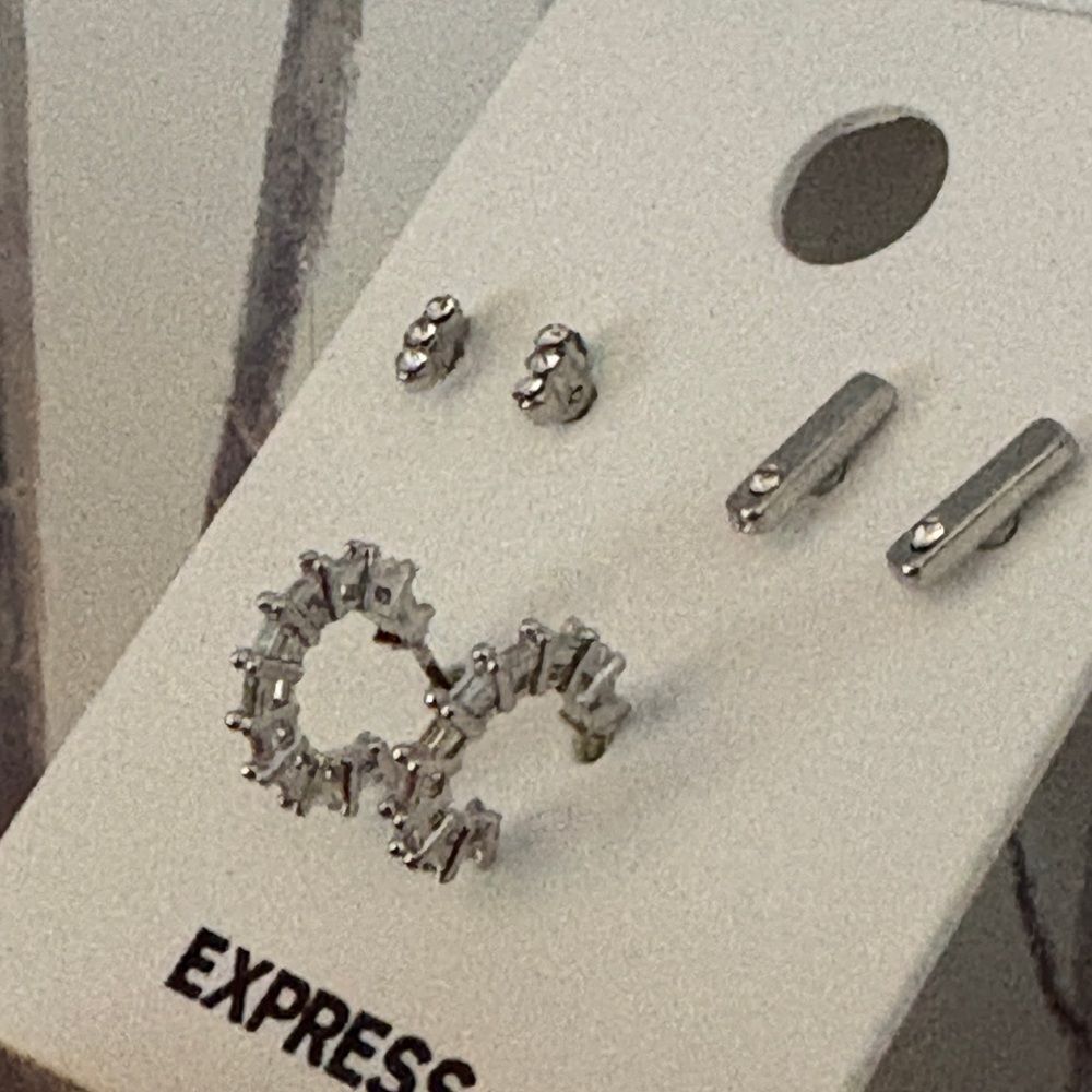 3 PC Express Elegant Silver Stud And Open Hoops Earrings